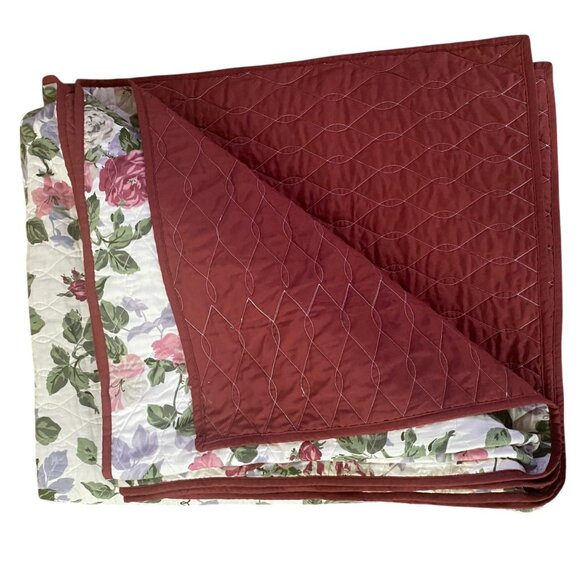Martha Stewart Floral King Quilt 2 Shams Cotton Red Multi-Color Roses Reversible - Picture 3 of 7